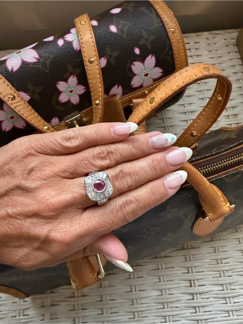 White Gold Cocktail Diamond Ring with Ruby